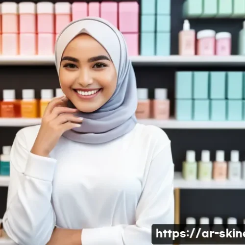 Home 33 스킨케어 직업에서의 고객 상담 기법 - **Prompt:** "A young woman wearing a stylish hijab and modest, trendy clothing, is smiling warmly wh...