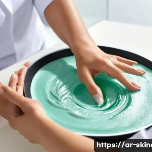 스킨케어 실습 과목에서 주의할 점 - A professional skincare training session set in a modern beauty studio in the Middle East, featuring...