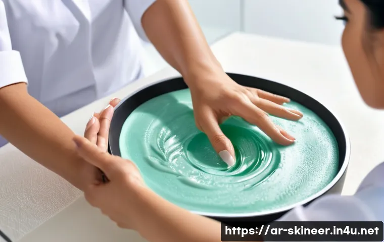 스킨케어 실습 과목에서 주의할 점 - A professional skincare training session set in a modern beauty studio in the Middle East, featuring...