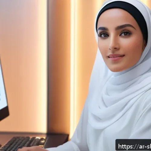 스킨케어 업계에서의 최신 기술 도입 - A high-tech skincare diagnostic scene featuring an Arabic woman in her 30s with flawless, natural ma...